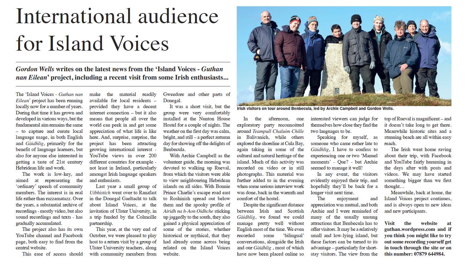 Am Pàipear article on Irish visit - click to view IrishVisitArticle